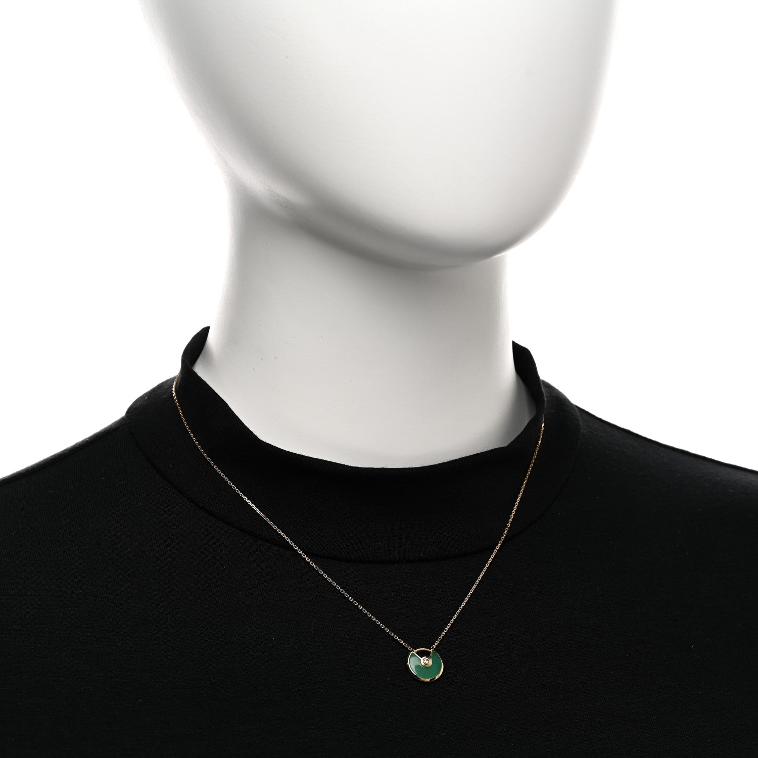 Cartier 18K Yellow Gold Diamond Chrysoprase XS Amulette de Cartier Pendant Necklace 2 of 4