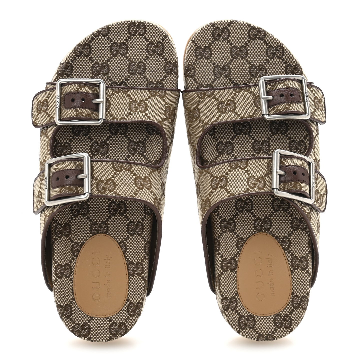 GG Monogram Lavaredo Eco Fabric Mens Slide Sandals With Straps 6 Beige Ebony Light Brown