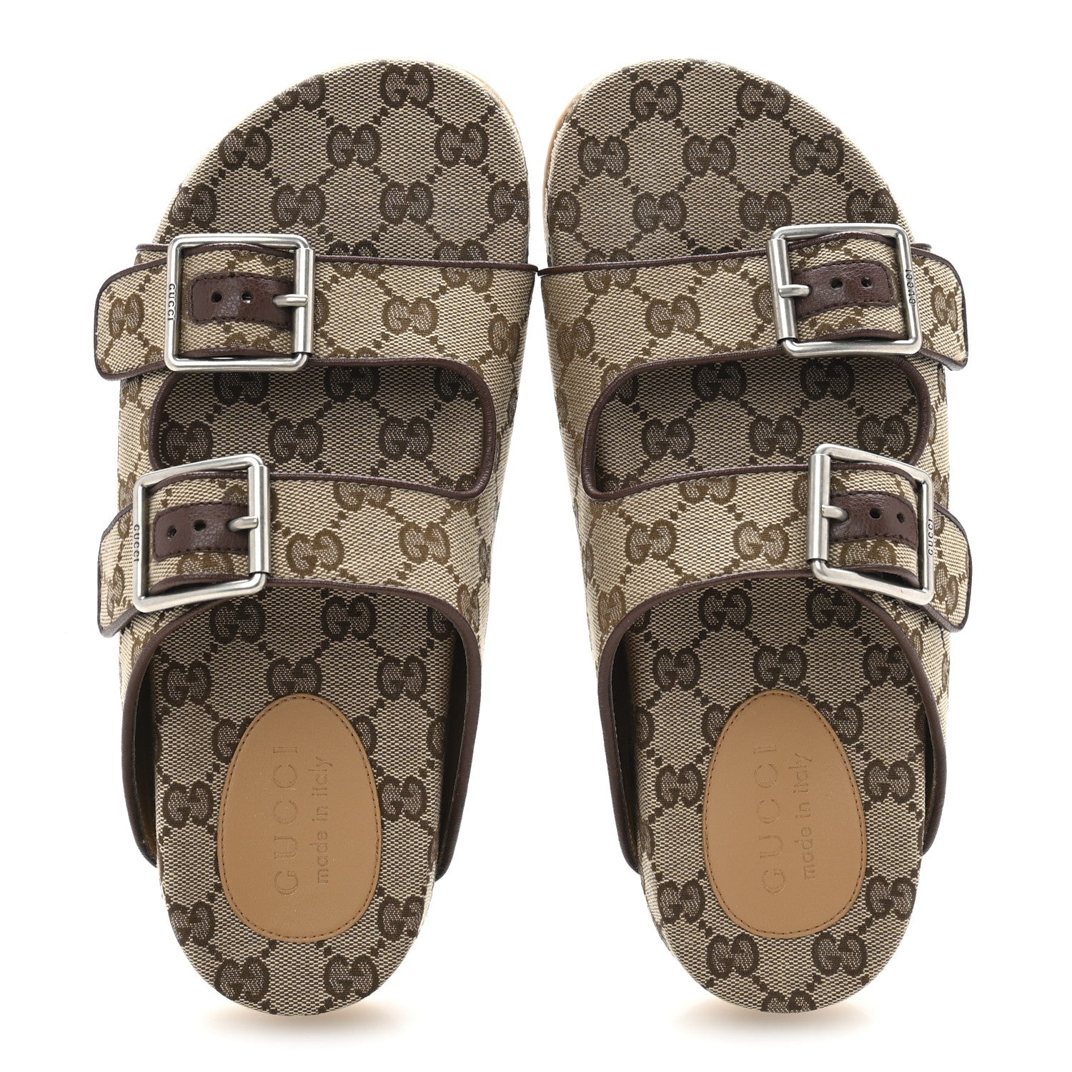 Gucci GG Monogram Lavaredo Eco Fabric Mens Slide Sandals With Straps 6 Beige Ebony Light Brown 2 of 10