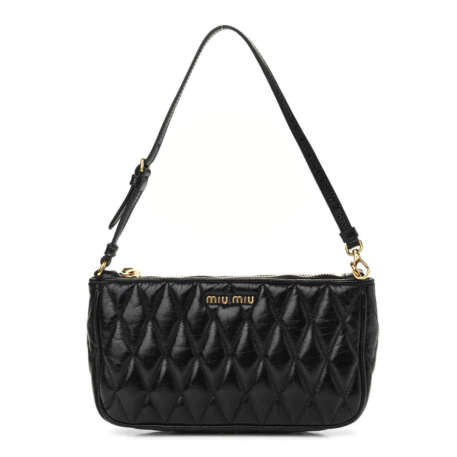 Miu Miu Vitello Shine Quilted Pochette Black 1 of 9