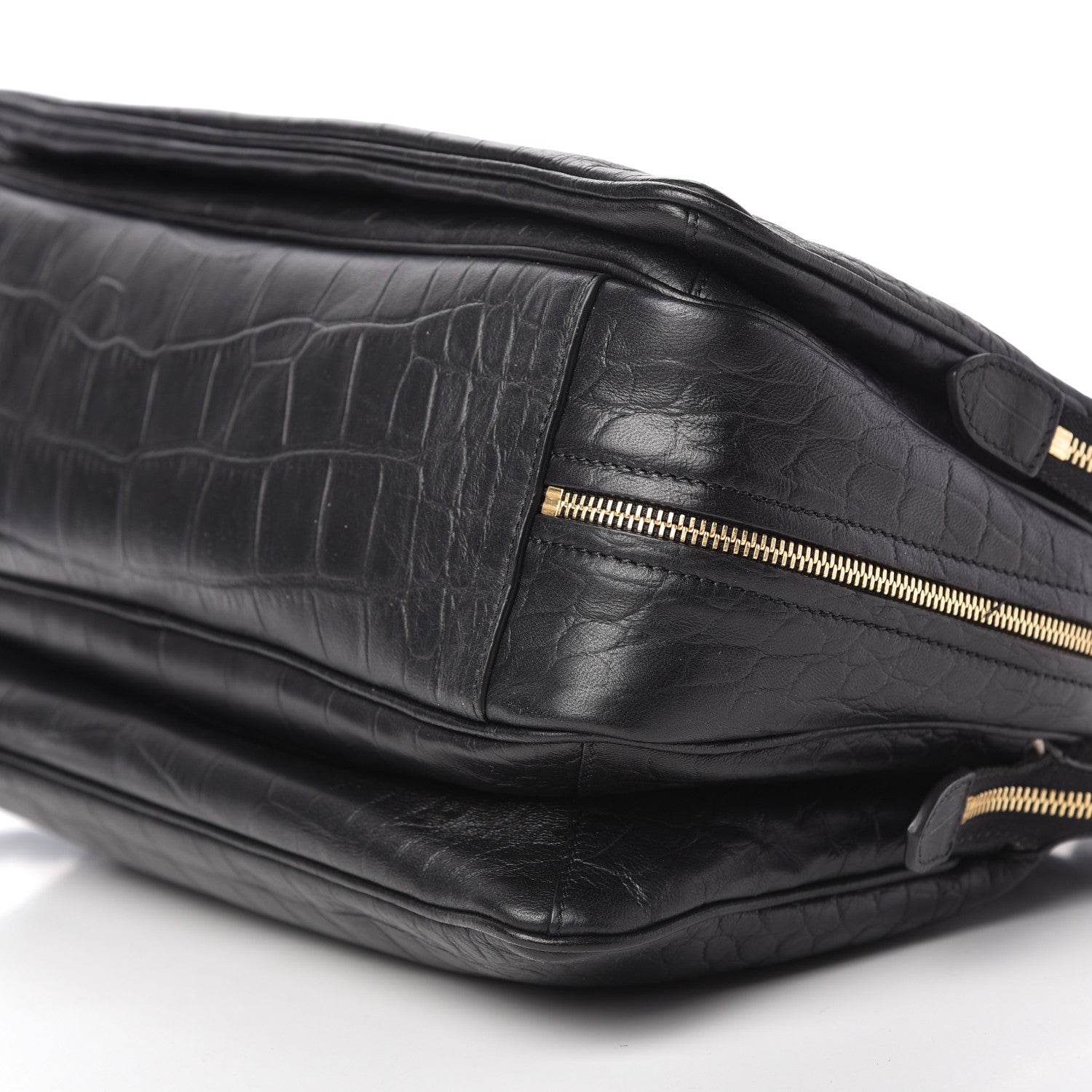 Celine Crocodile Embossed Calfskin Small Triptyque Satchel Black 7 of 9