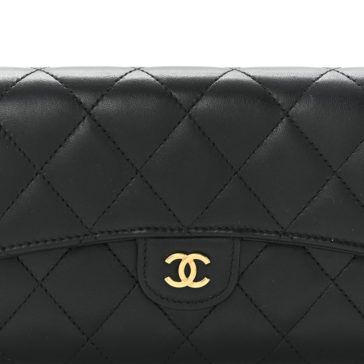 Lambskin Quilted Large Gusset Flap Wallet Black