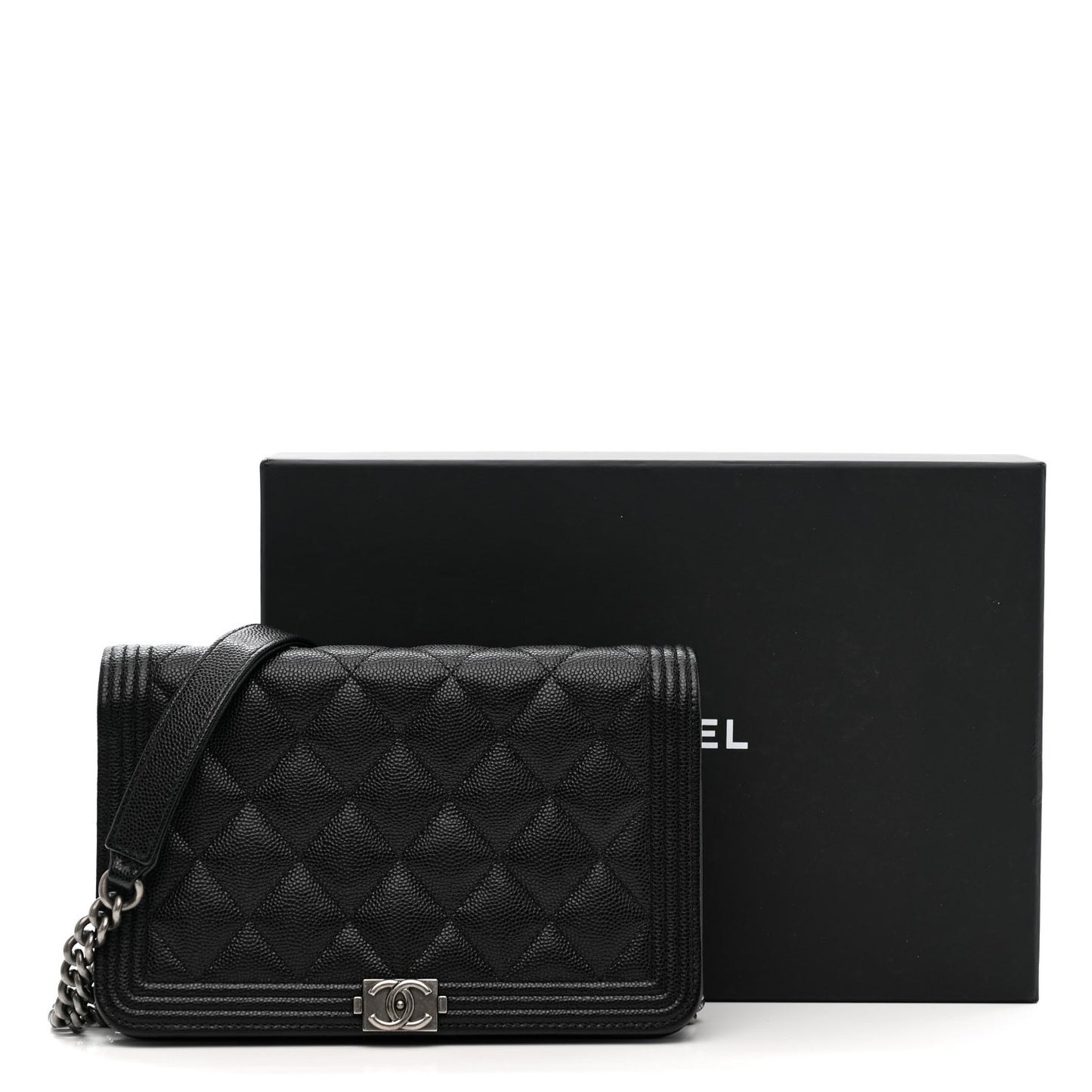 Caviar Quilted Boy Wallet On Chain WOC Black