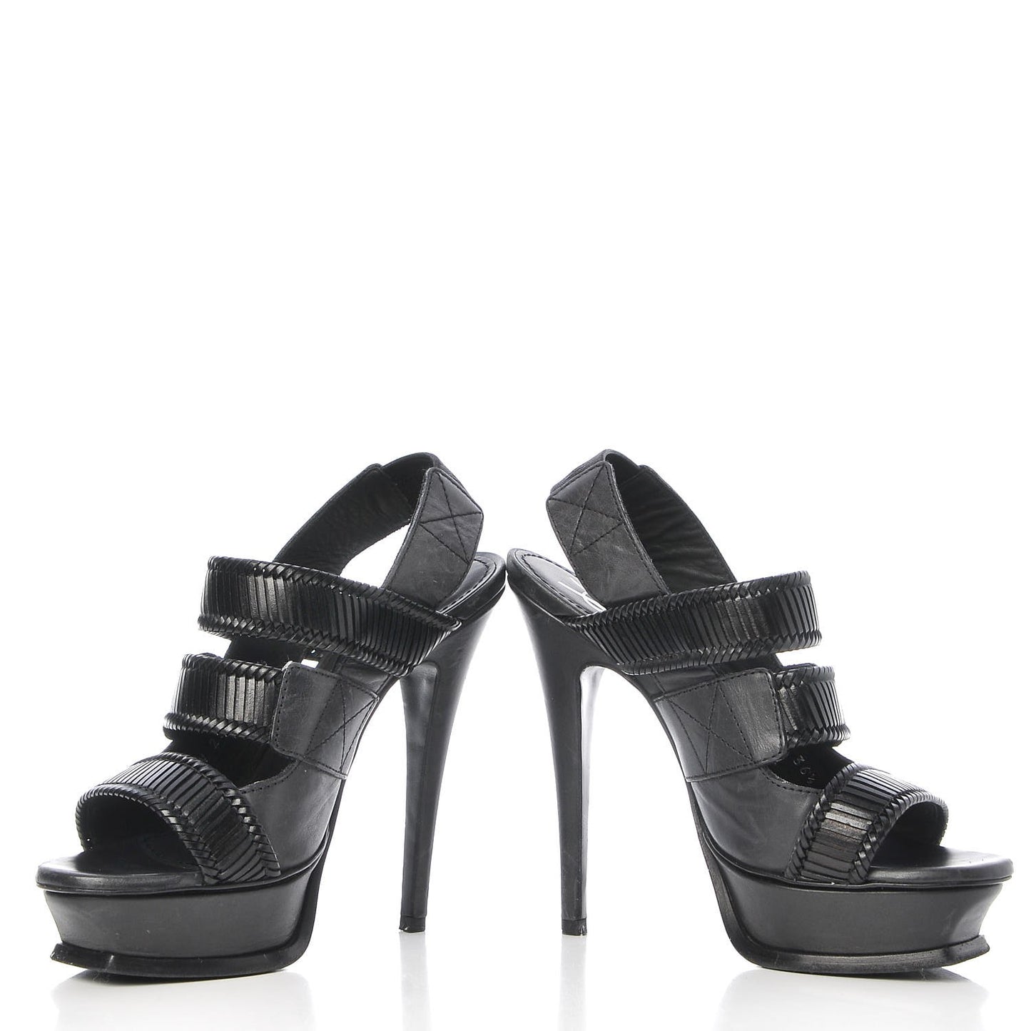 Calfskin Woven Platform Sandals 36.5 Black