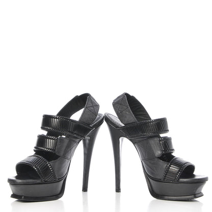 Saint Laurent Calfskin Woven Platform Sandals 36.5 Black 6 of 12