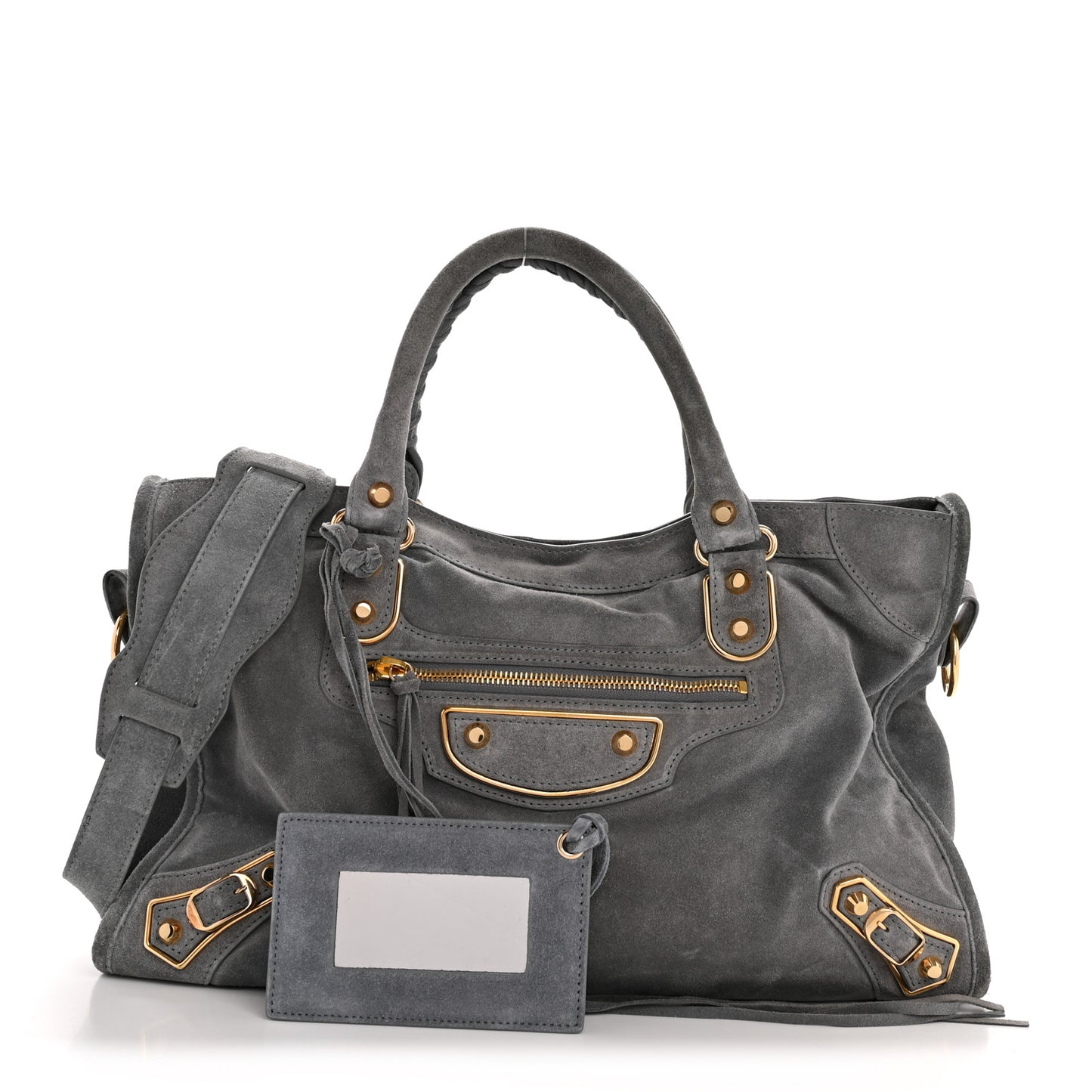Suede Gold Metallic Edge Hardware City Gris Plomb