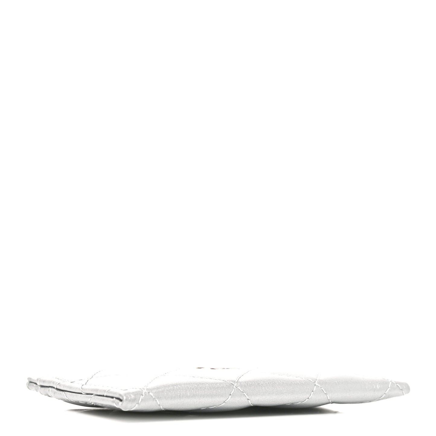 Metallic Lambskin Quilted CC Card Holder Silver