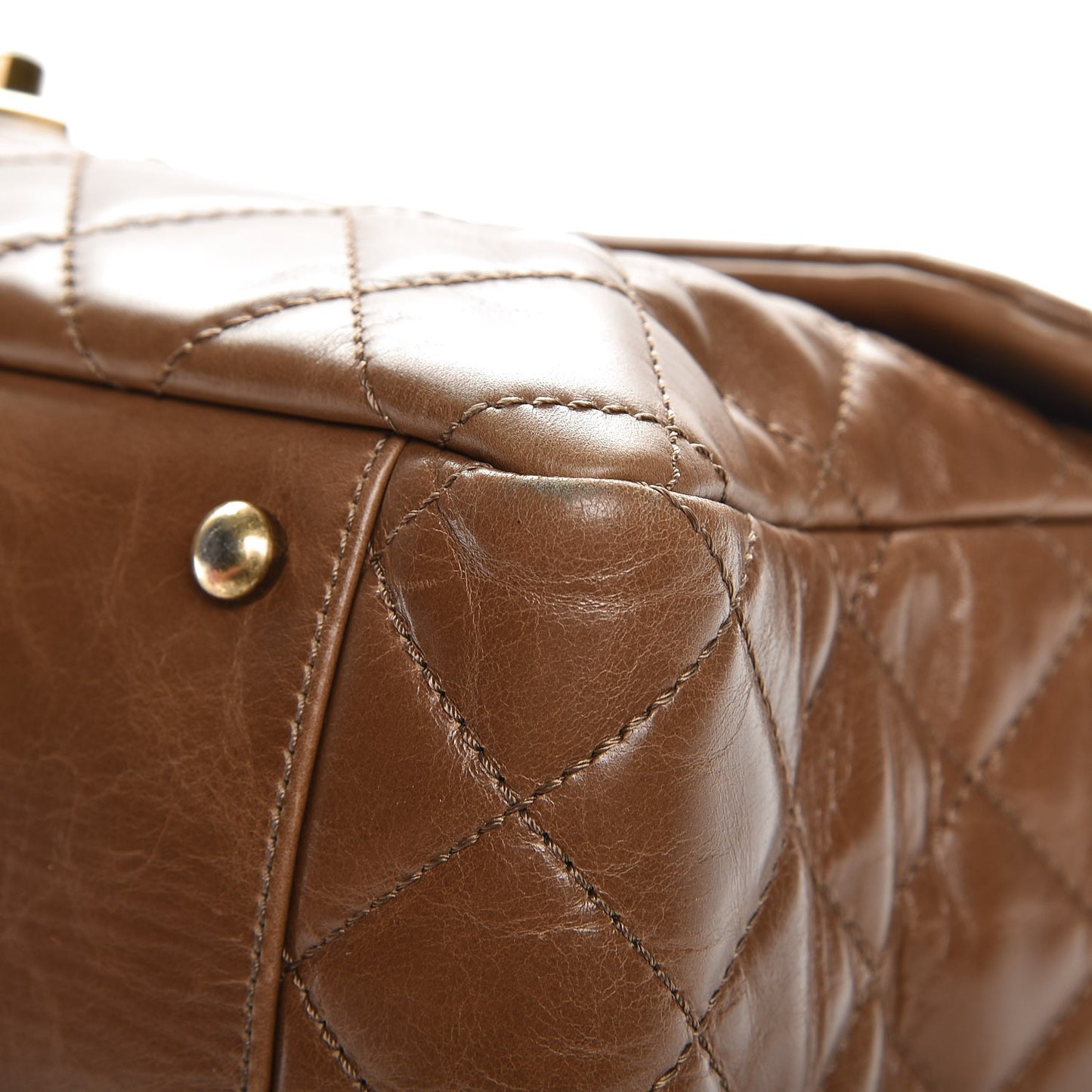 Glazed Calfskin Castle Rock Large Flap Dark Beige