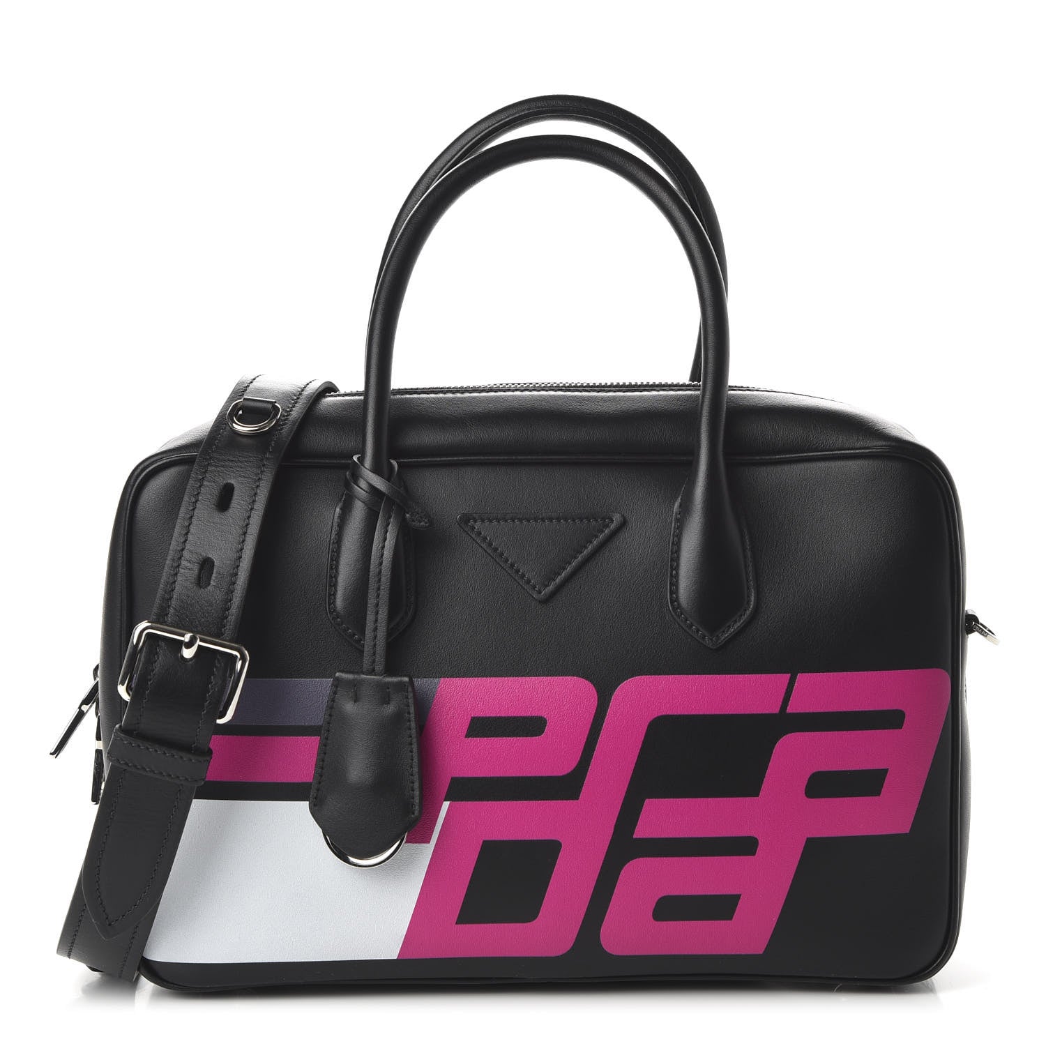 Prada City Calfskin Racing Logo Bowler Black Fuxia 1 of 10