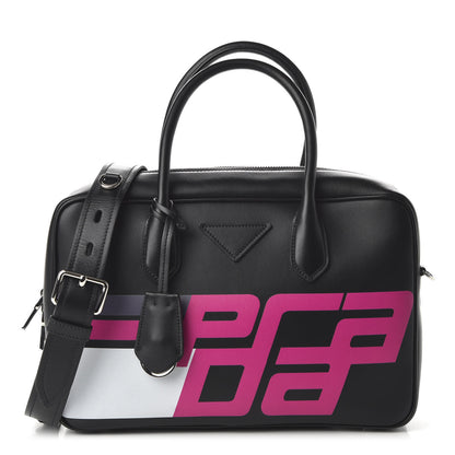 Prada City Calfskin Racing Logo Bowler Black Fuxia 1 of 10