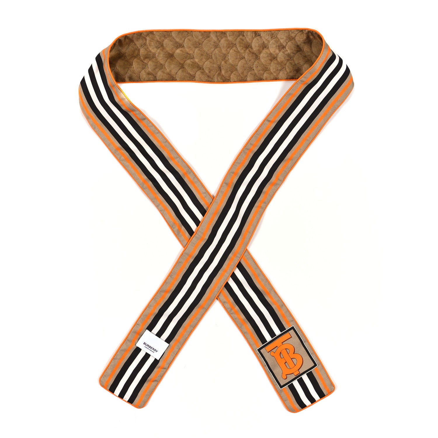 Burberry Silk Icon Stripe Scale Print Skinny Scarf Orange 1 of 3
