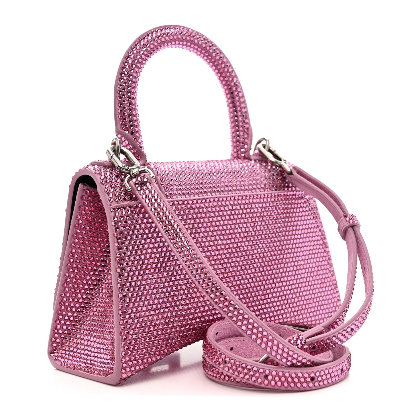 Strass Suede Hourglass Top Handle Bag XS Pink