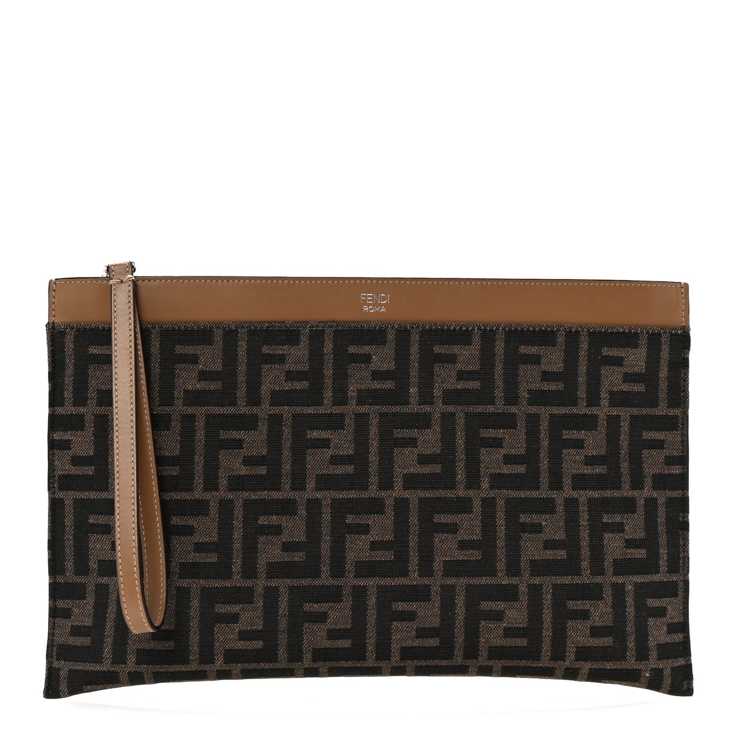Vitello King Jacquard FF 1974 Medium Flat Pouch Tobacco Moro Sand