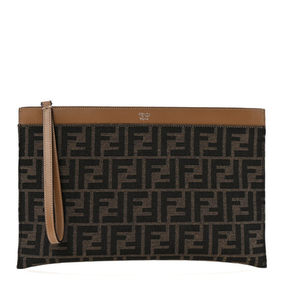 Fendi Vitello King Jacquard FF 1974 Medium Flat Pouch Tobacco Moro Sand 1 of 7