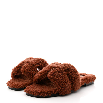 Hermes Woolskin Oran Sandals 37 Cognac 3 of 7