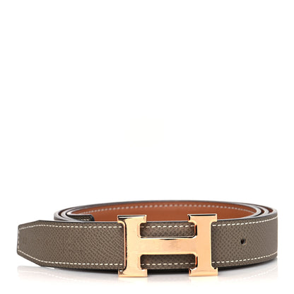 Hermes Epsom Swift 32mm H Belt 90 Etoupe Gold 1 of 8
