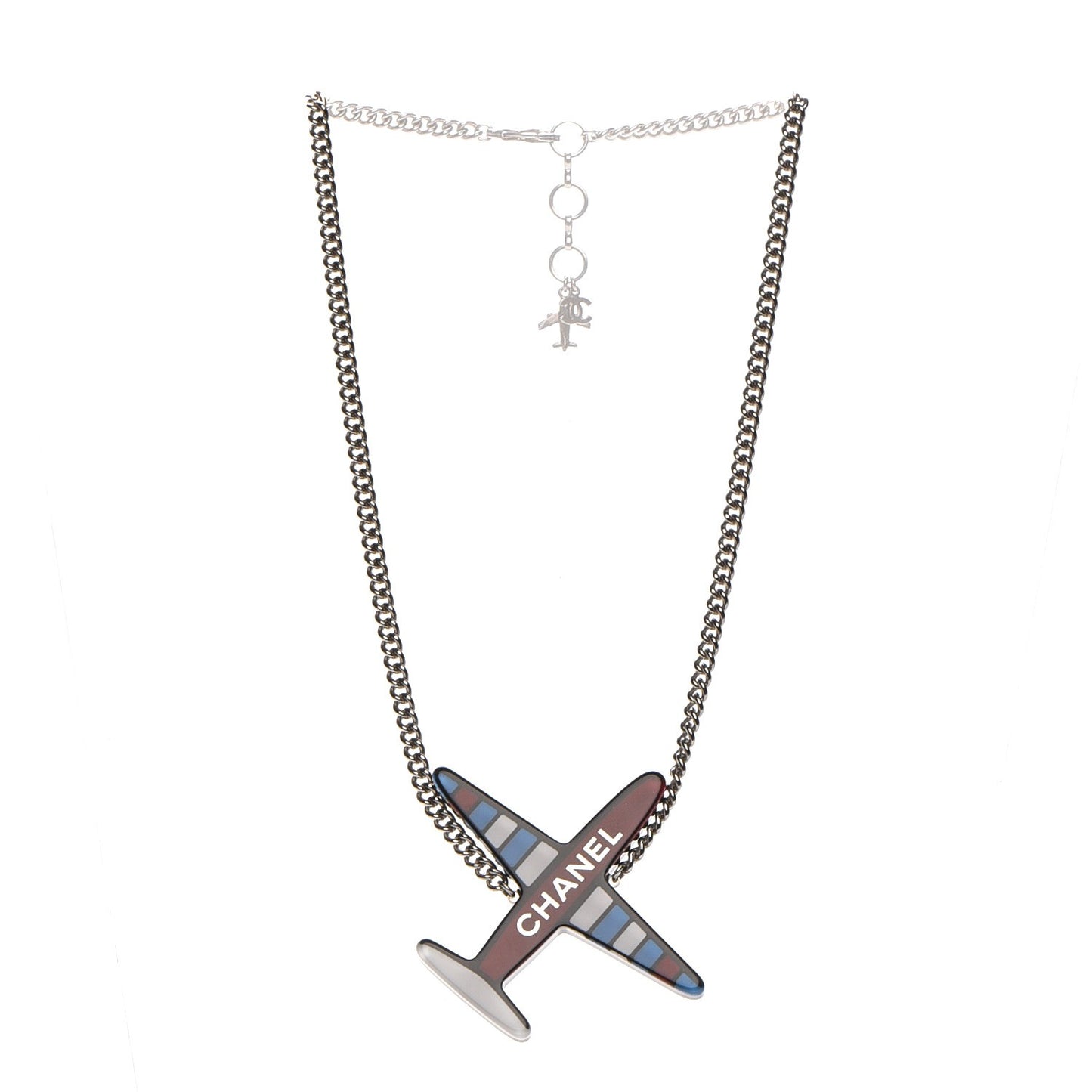 Resin Striped Airplane Necklace Black White Red