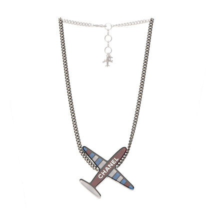 Chanel Resin Striped Airplane Necklace Black White Red 3 of 6