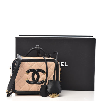 Chanel Caviar Quilted Small CC Filigree Vanity Case Beige Black 12 of 12