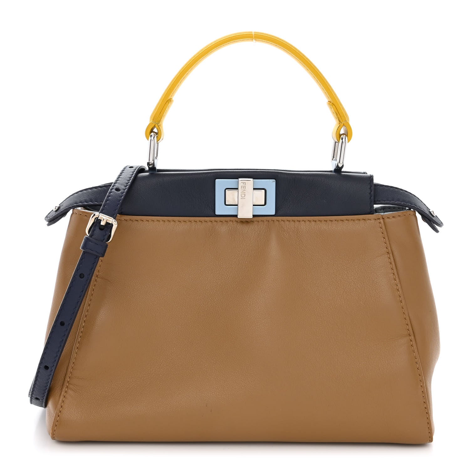 Fendi Nappa Mini Peekaboo Iconic Satchel Beige Blueberry Limone 1 of 14