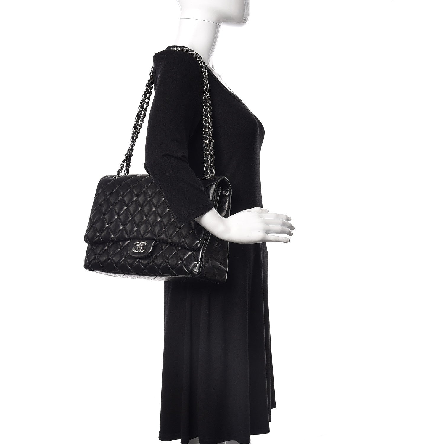 Chanel Lambskin Quilted Maxi Single Flap Black 2 of 10