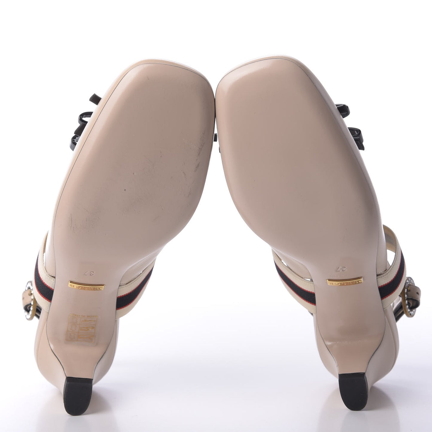 Malaga Kid Bow Ace Stripe Mid Heel Slingback Pumps 37 Beige