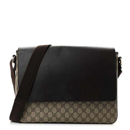 Gucci GG Supreme Monogram Selleria Calfskin Large Satchel Messenger Bag Beige Ebony Cocoa Dark Chocolate 1 of 10
