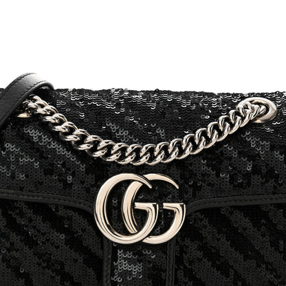 Gucci Sequin Matelasse Diagonal Mini GG Marmont Shoulder Bag Black 8 of 11