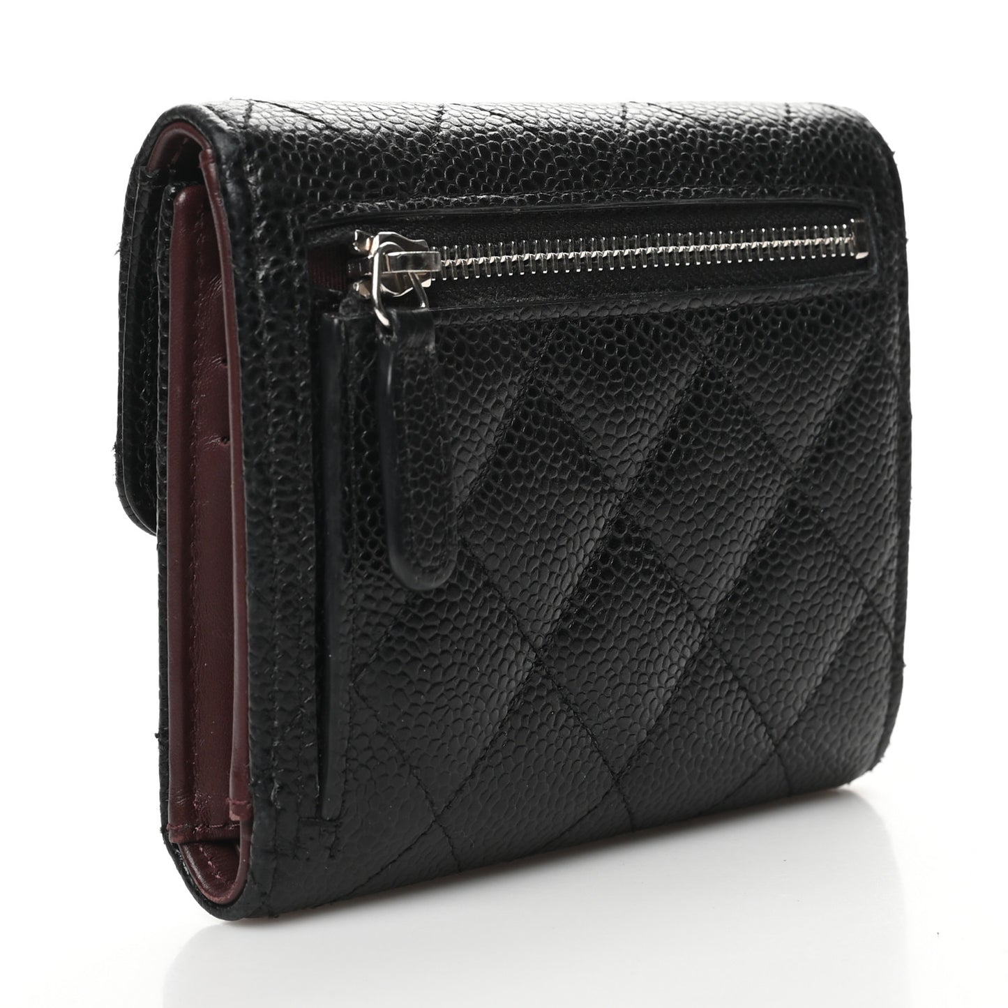 Caviar Quilted Compact Flap Wallet Black