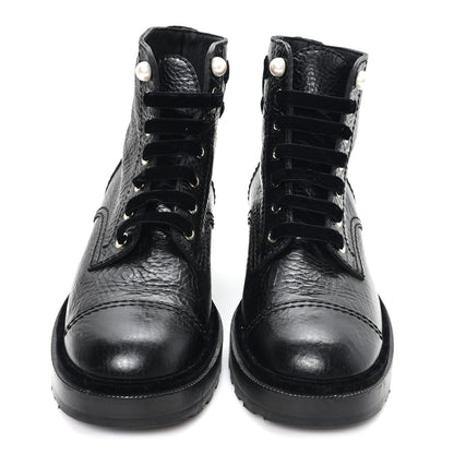 Chanel Shiny Calfskin Velvet Pearl Combat Short Boots 37.5 Black 3 of 9