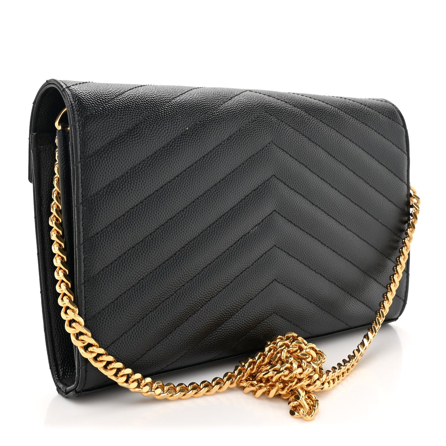 Grain De Poudre Matelasse Chevron Monogram Chain Wallet Black