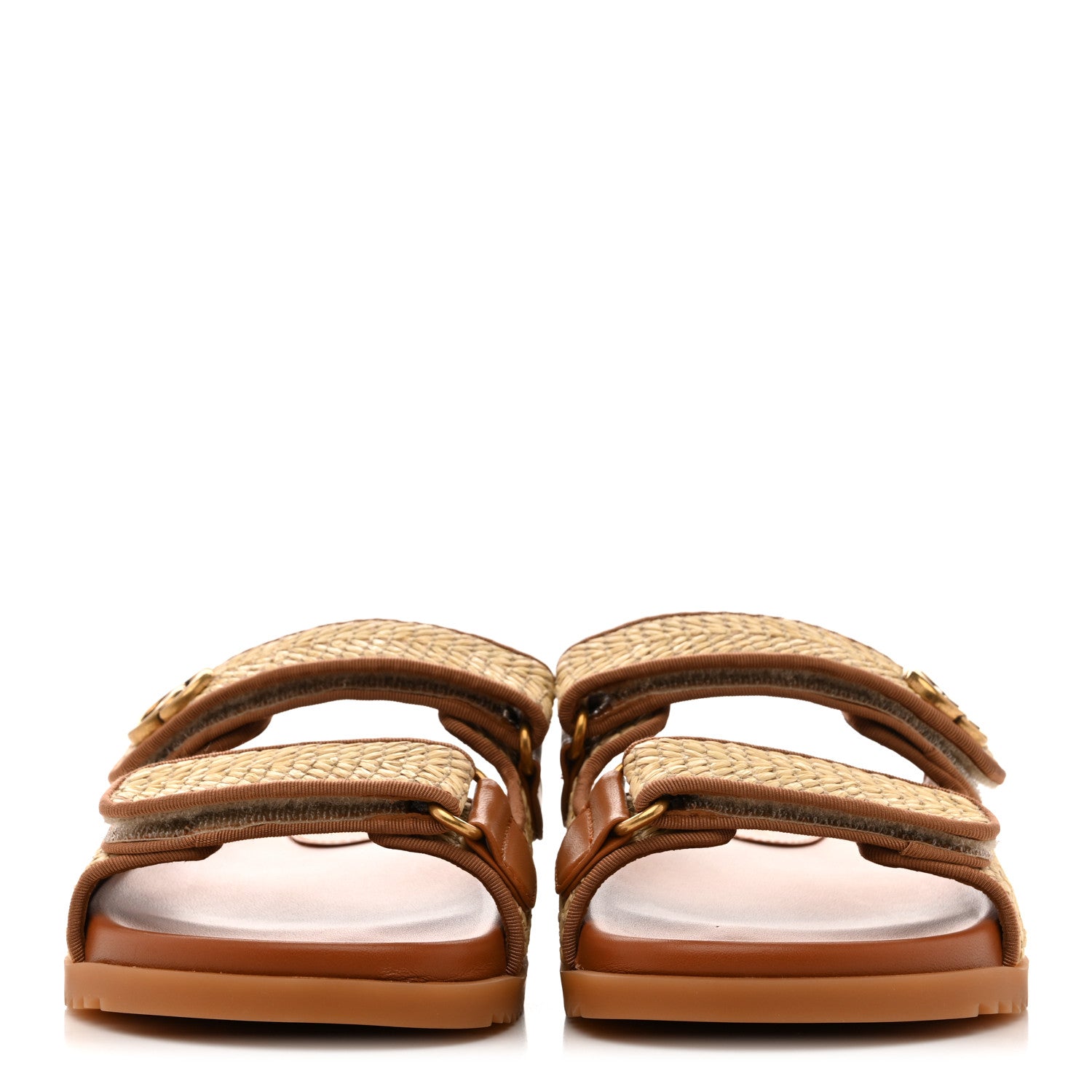 Gucci GG Raffia Womens Slide Sandals With Straps 37.5 Natural