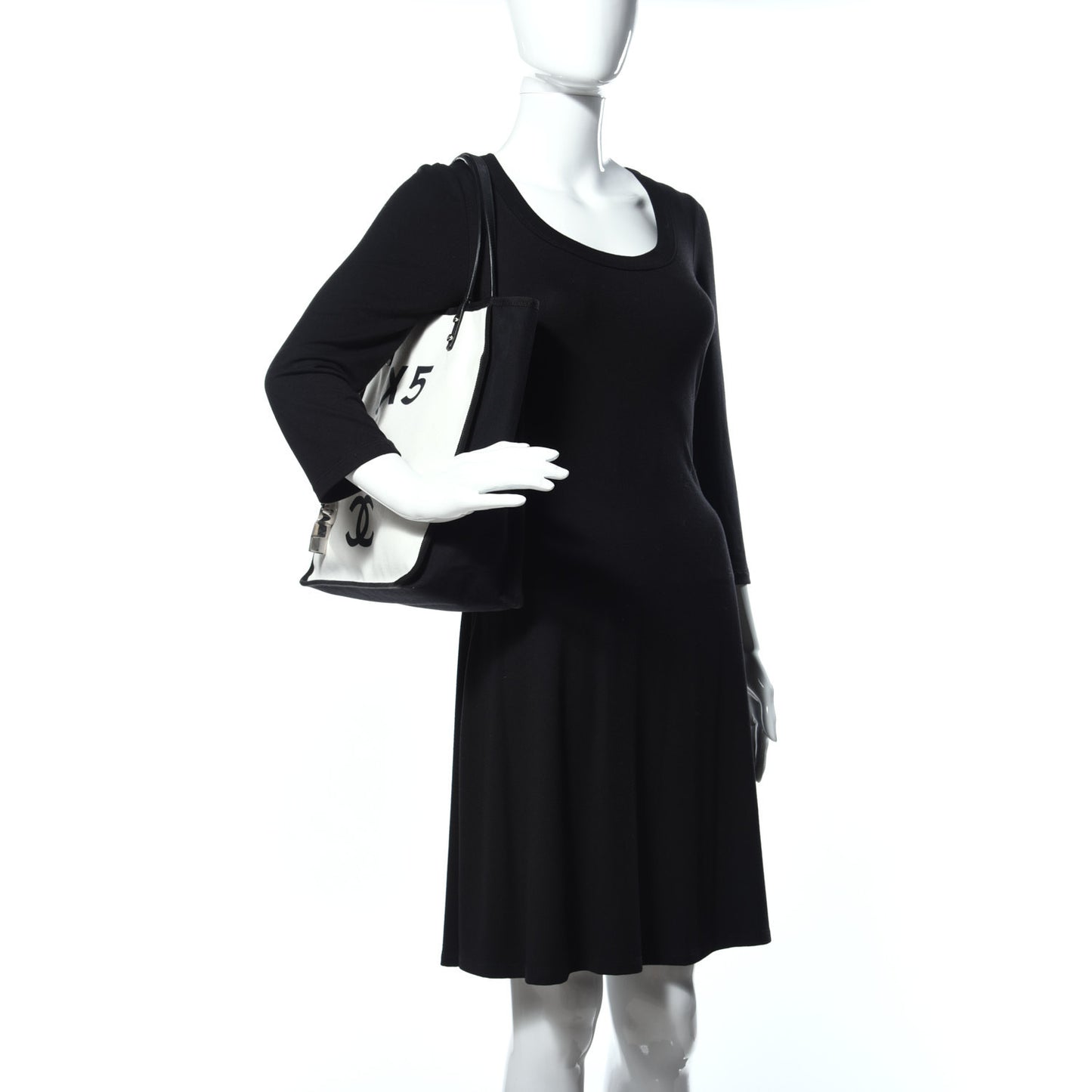 Canvas Calfskin Let's Demonstrate Small Tote White Black