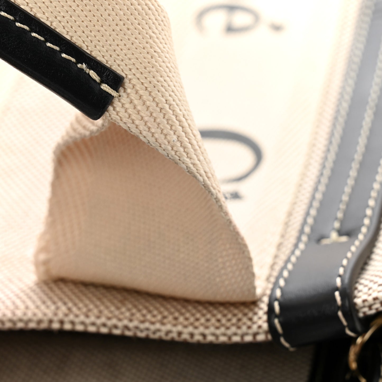 Cotton Calfskin Small Woody Ribbon Tote With Strap White Navy