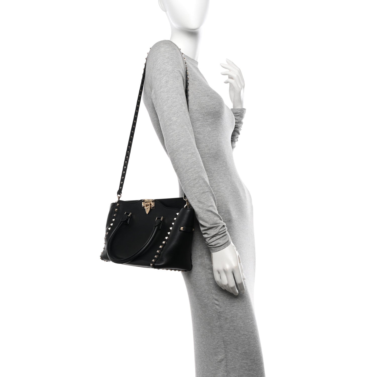 Valentino Garavani Vitello Small Rockstud Double Handle Tote Black 2 of 12