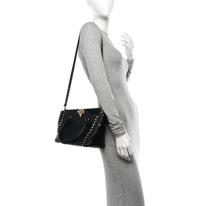 Valentino Garavani Vitello Small Rockstud Double Handle Tote Black 2 of 12