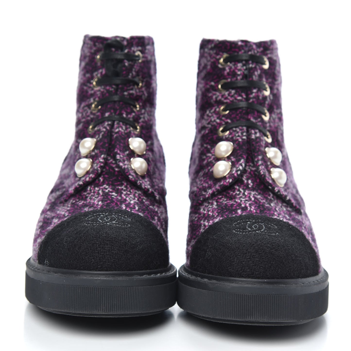 Tweed Pearl Combat Short Boots 37 Purple Black