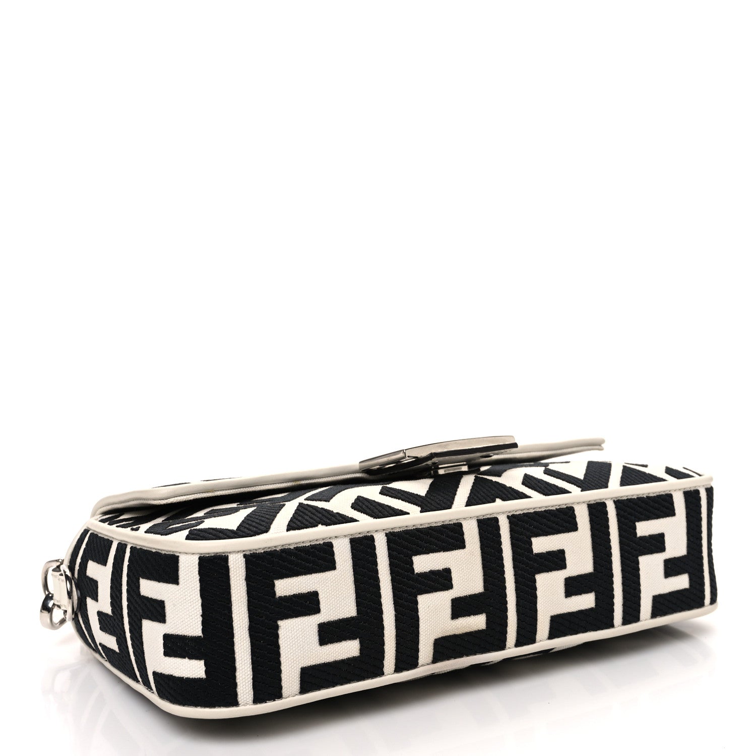 Fendi Canvas Vitello King FF Embroidered Baguette White Black 4 of 11