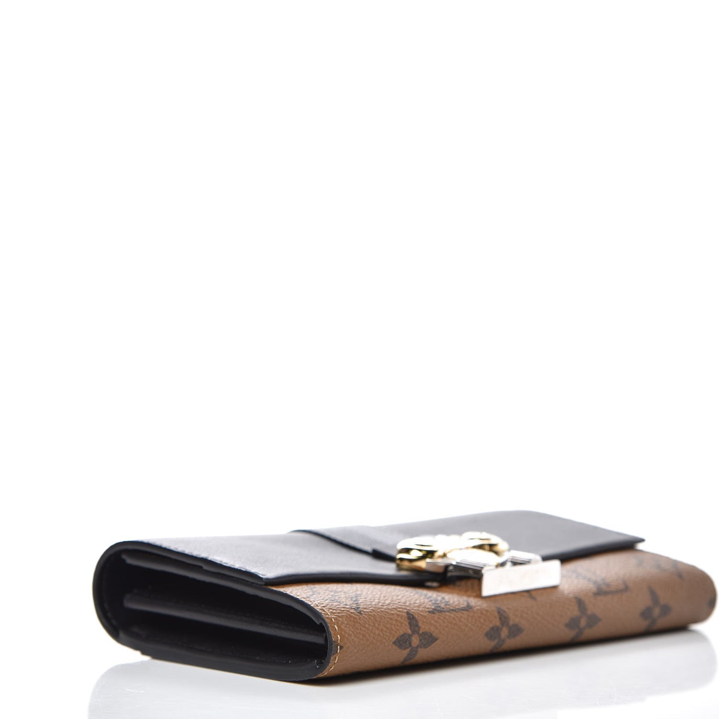 Calfskin Reverse Monogram Column Sarah Wallet Black
