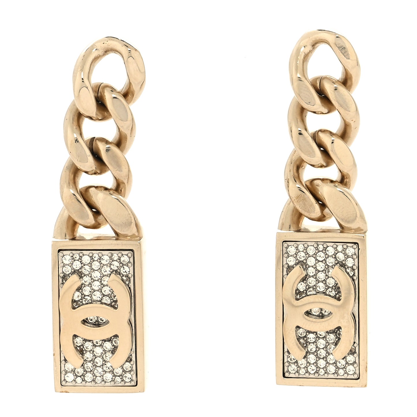 Crystal Dog Tag Charm Earrings Gold