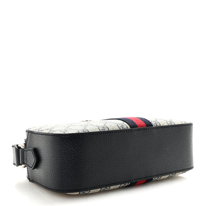 Gucci GG Supreme Monogram Textured Dollar Calfskin Web Small Ophidia Camera Bag Beige Blue 4 of 9