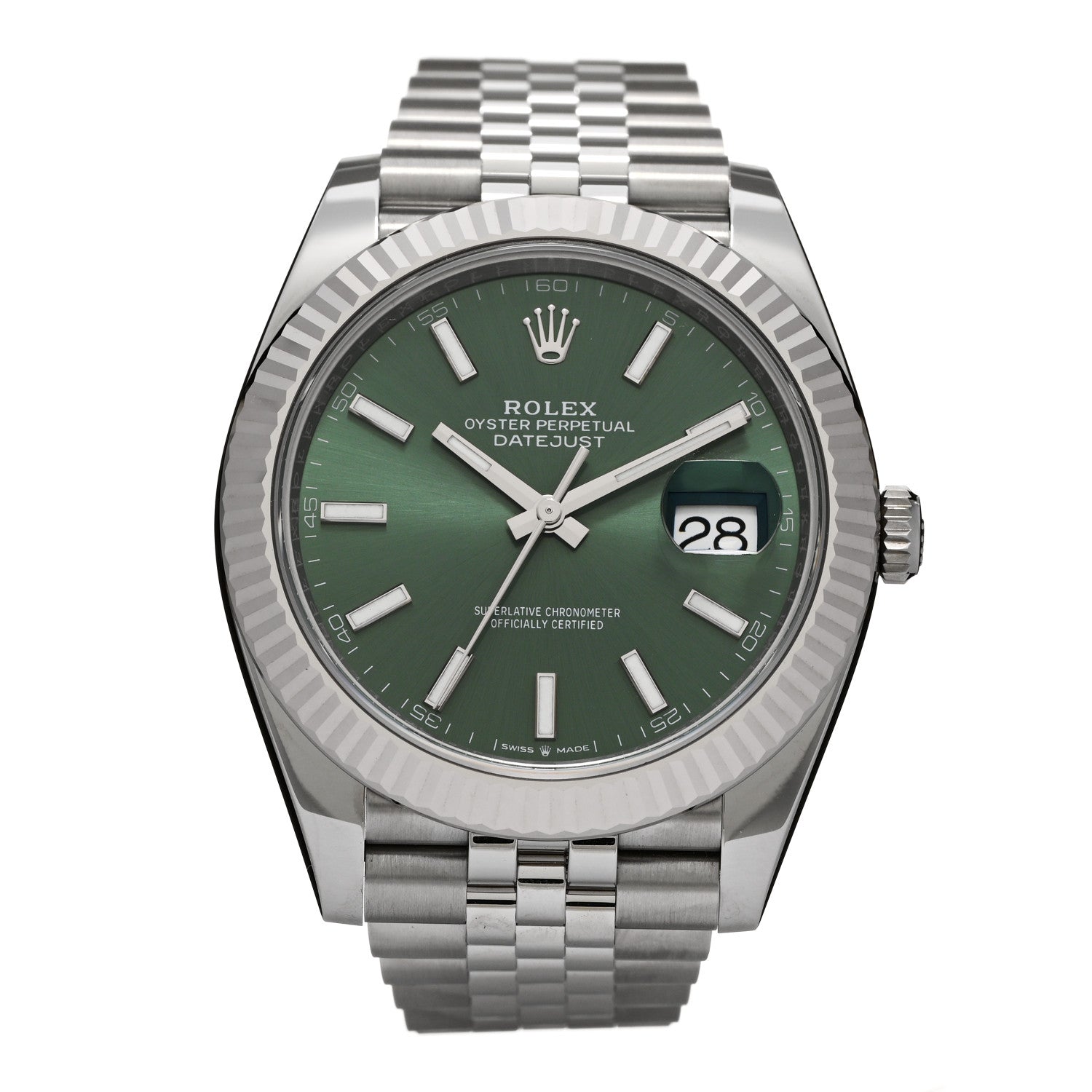 Rolex Stainless Steel 18K White Gold 41mm Oyster Perpetual Datejust Watch Mint Green 126334 1 of 5