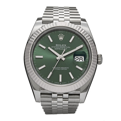 Rolex Stainless Steel 18K White Gold 41mm Oyster Perpetual Datejust Watch Mint Green 126334 1 of 5
