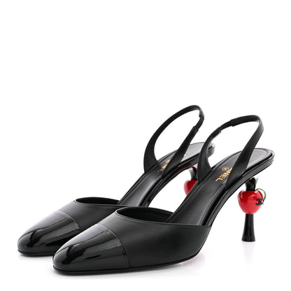 Chanel Lambskin Patent Cap Toe CC Apple Slingback Pumps 39 Black 4 of 10