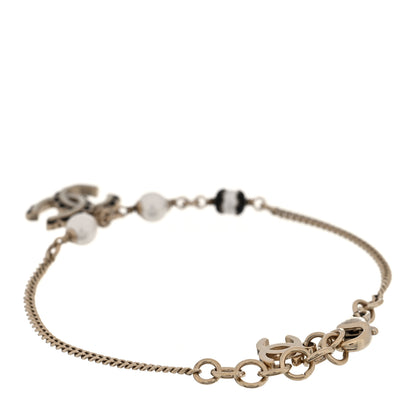 Chanel Metal Enamel Pearl CC Bracelet Gold Black White 3 of 5