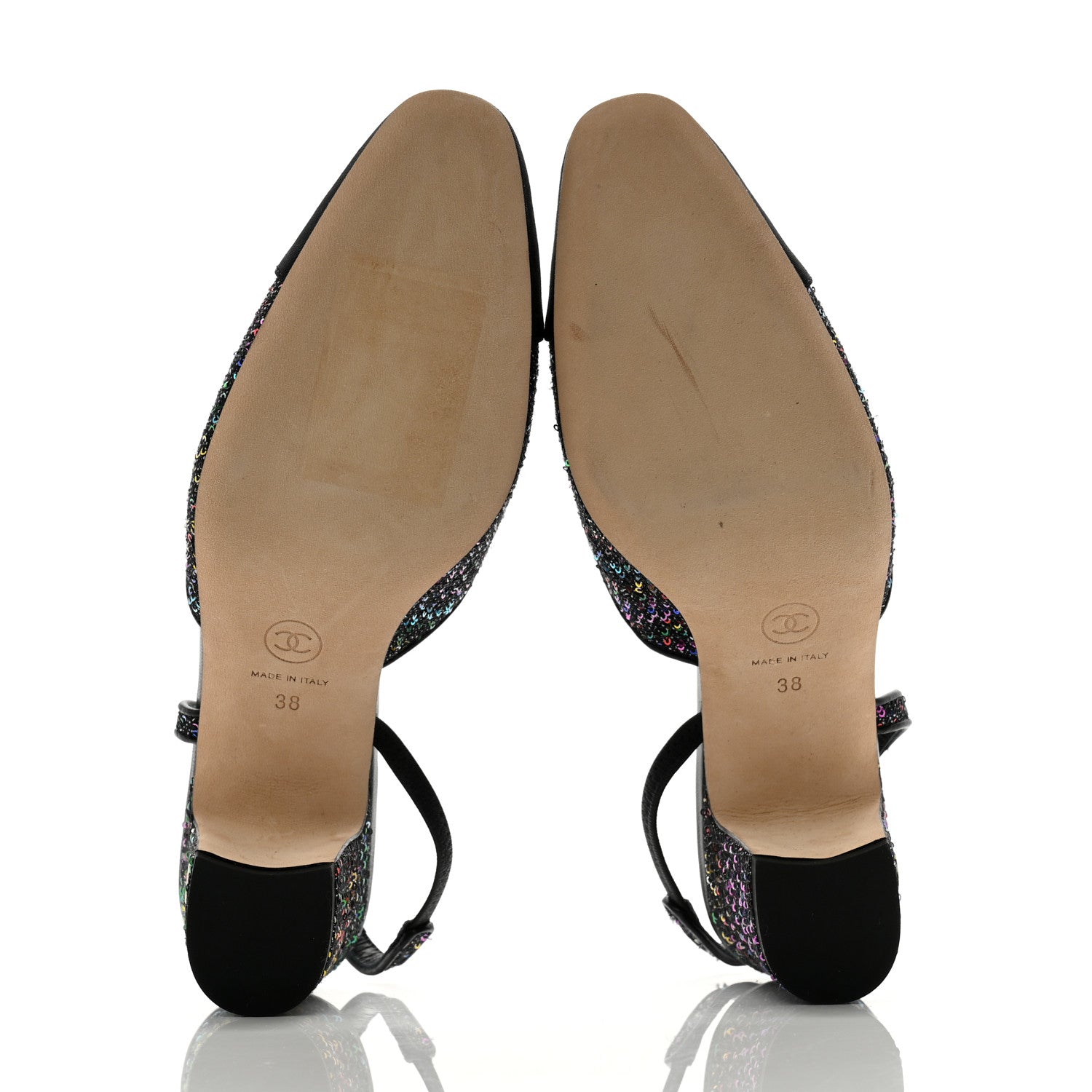 Chanel Glitter Grosgrain Cap Toe CC Slingback Pumps 38 Black Multicolor 5 of 11