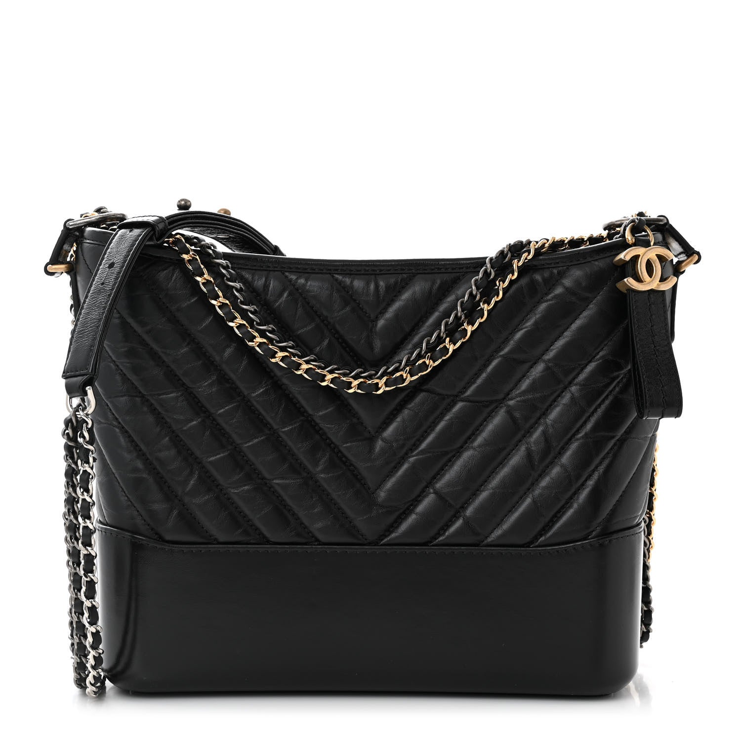 Chanel Aged Calfskin Chevron Quilted Medium Gabrielle Hobo Black 1 of 12