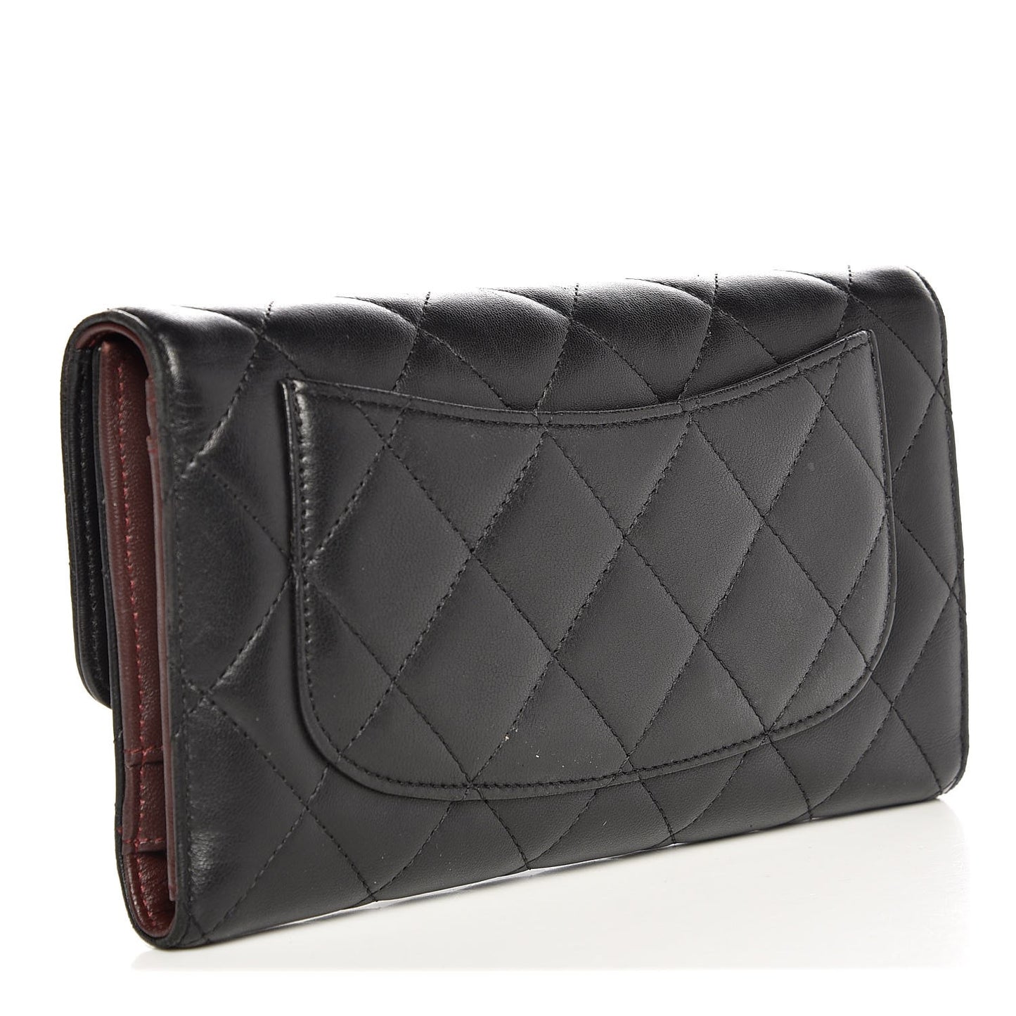 Lambskin Quilted Large Flap Wallet Black