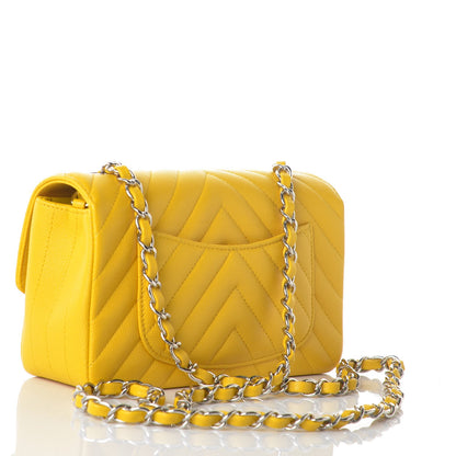 Chanel Caviar Chevron Quilted Mini Rectangular Flap Yellow 3 of 8