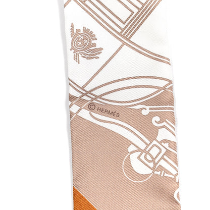 Hermes Silk Ex-Libris Twilly Beige White Caramel 3 of 4